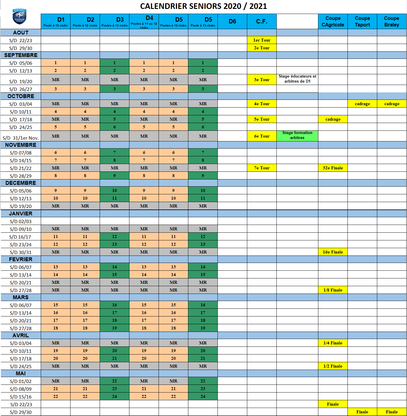 Officiel Le Calendrier Seniors Aveyron 2020 2021 District Aveyron Football